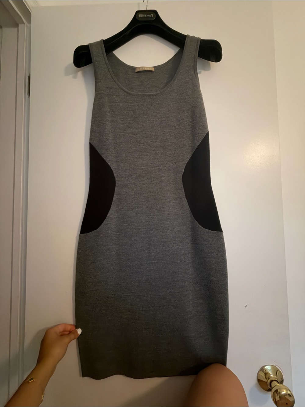 Stefanel Gray Knit Sleeveless Mini Dress with Black Side Panels